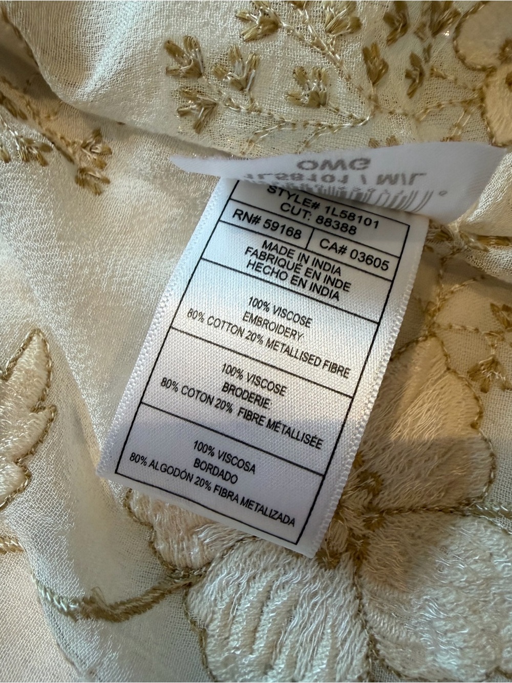 Karen Kane Sheer Floral Embroidered Open-Front Ivory and Gold Topper Jacket - Picture 11 of 11